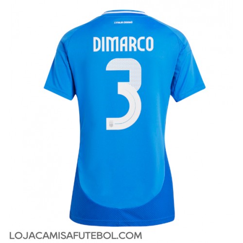 Camisa de Futebol Itália Federico Dimarco #3 Equipamento Principal Mulheres Europeu 2024 Manga Curta